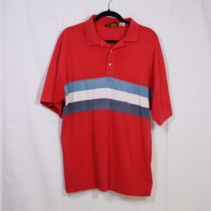 Crossbow Striped‎ Polo Shirt Mens XL Red Blue White Vintage Style Fair Condition